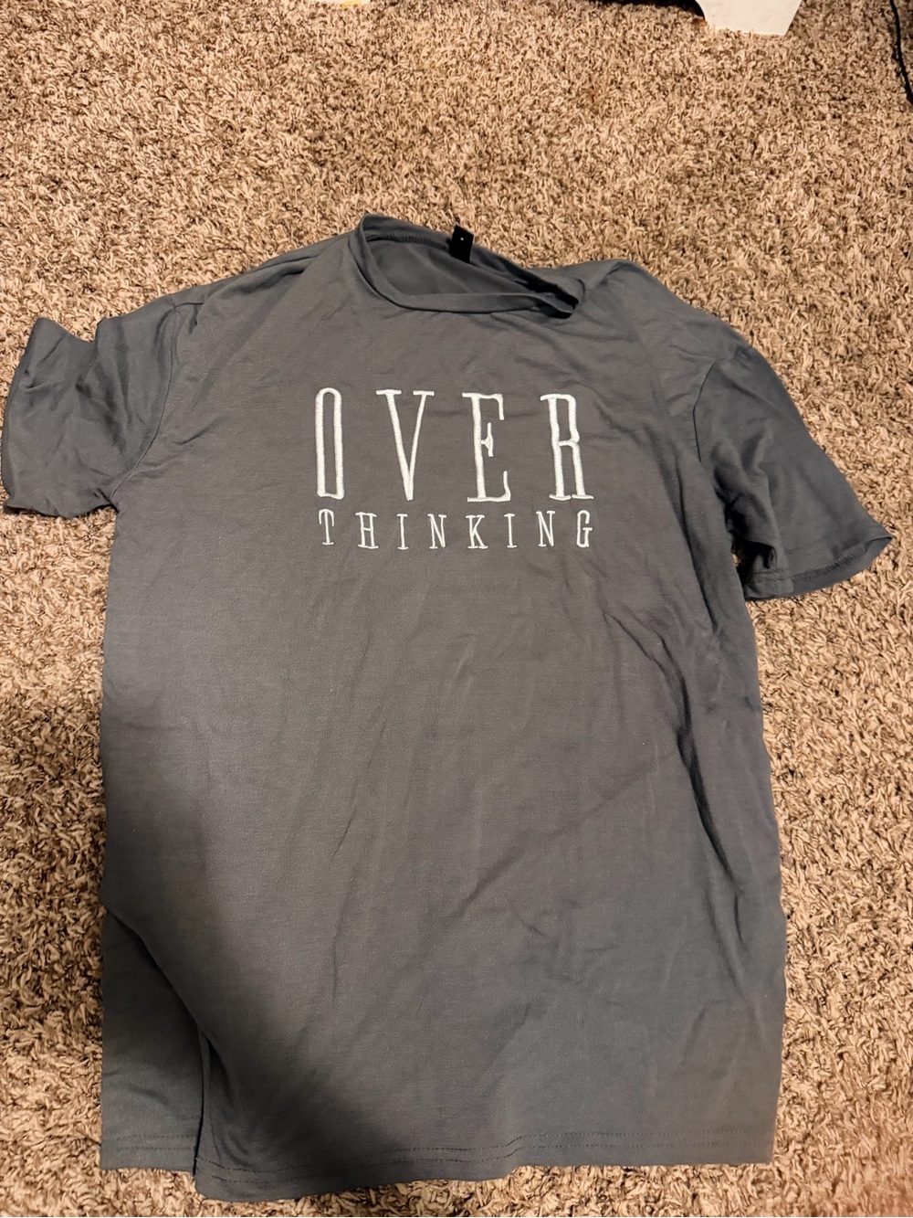 SHEIN Gray 'OVER THINKING' Short Sleeve Graphic Tee